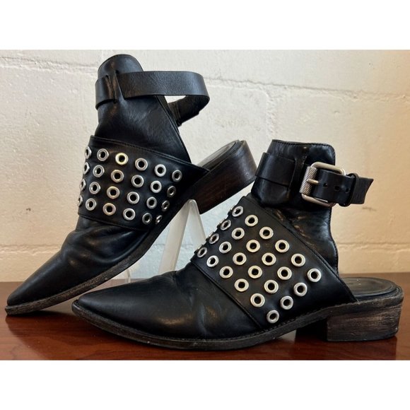 ALL SAINTS Yannis Leather Open Back Black Booties Women US Size 8.5 Retail $415 - Picture 2 of 10